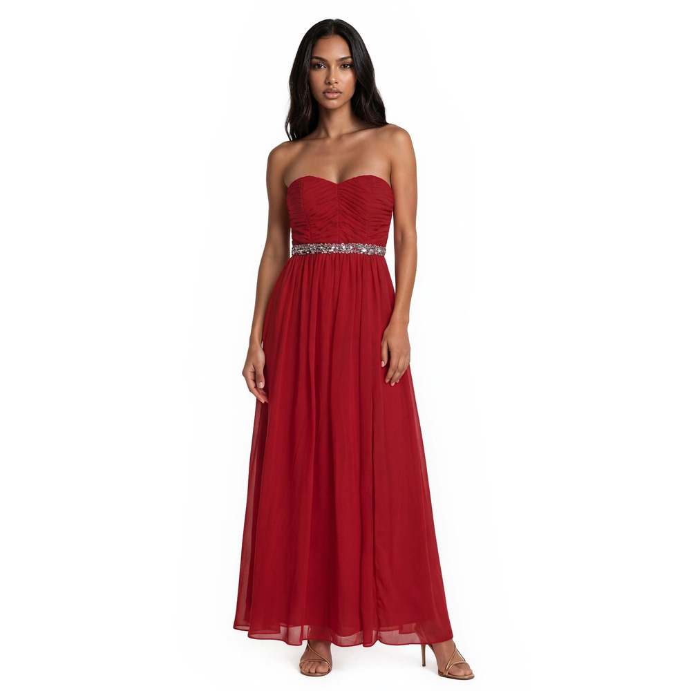 NWT Adrianna Papell Hailey Gown Women's Size 8 Red Strapless Dress Crystal